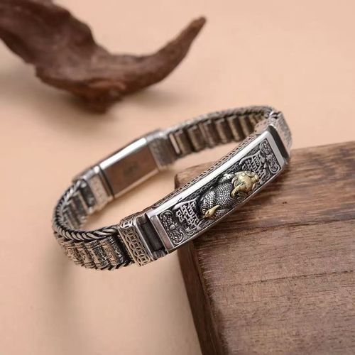New Arrival Men's Pixiu Bracelet - Intricate Silver Craft with Fortune-Attracting Design, Smooth-Path Symbol and Gold-Accented Pixiu | INS Trendy