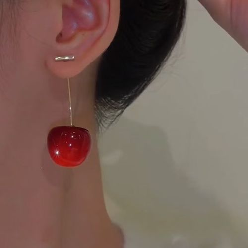 High-End Cherry Earrings for Women - Long Dangle Acrylic Cherry Drops, Cute Fruit Ear Jewelry with Girly Charm