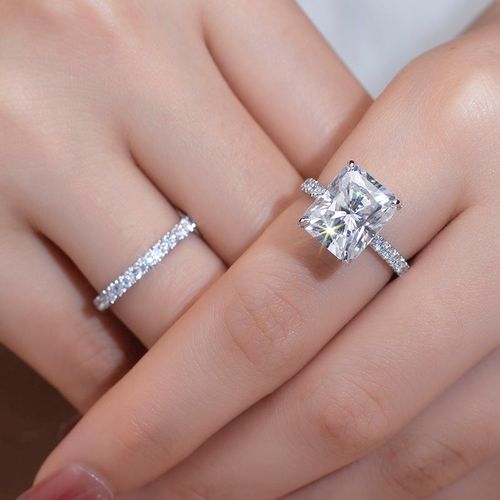 Princess Cut Diamond Engagement Ring Set with Pave Band Bridal Stackable Style