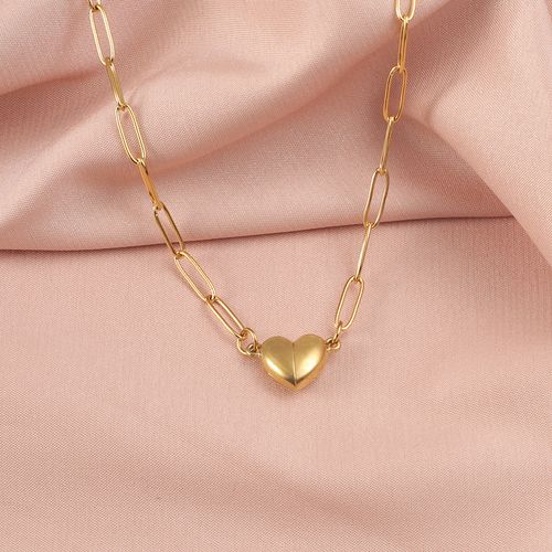 Gold Paperclip Chain Heart Pendant Necklace Minimalist Dainty Layering Choker for Women