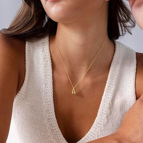 14K Gold Initial A Pendant Necklace Dainty Gold Letter A Necklace