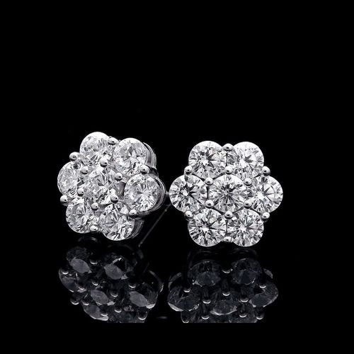 Ice Flower Shaped Cubic Zirconia Stud Earrings Sparkling Cluster Design for Women Daily Gift Use