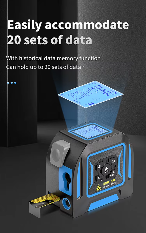 5M Tape + 60M Laser Digital Measuring Tape – Multi-Function Precision Measuring Tool with LCD Display & Cross Laser Emitter 100 sales