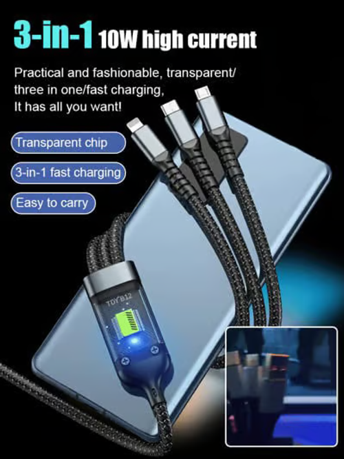 ransparent Luminous Charging 3-in-1 Data Cable