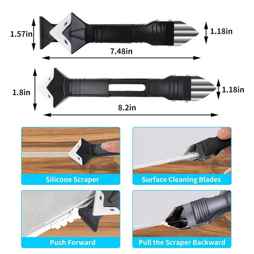 3 in1 Silicone Caulking Tools -Grout Removal Tool(Stainless Steelhead