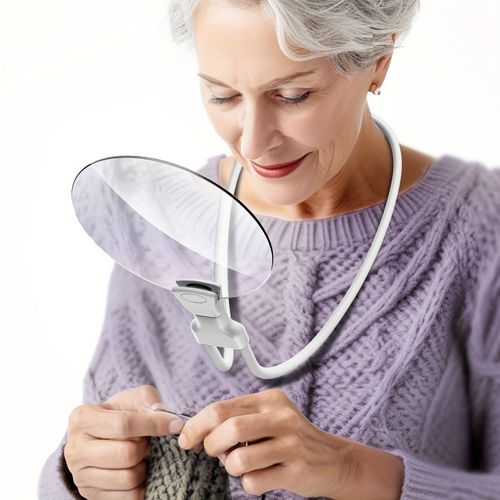 5-Power Magnifying Glass with 5.12-Inch Diameter Lens（2-in-1 Desktop Stand or Neck Wear）