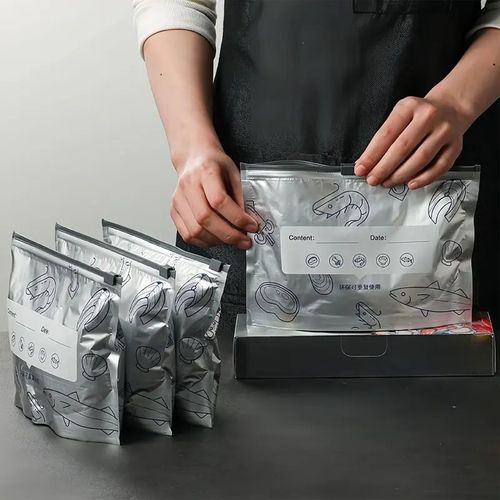 (30pcs )Reusable Aluminum Foil Sealable Storage Bags, 2025 New Resealable Vacuum Zipper Pouches for Food, Stand Up Foil Sealable Bags with Label and Zip Lock for Vegetable Fruit Meat