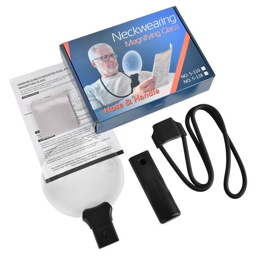 5-Power Magnifying Glass with 5.12-Inch Diameter Lens（2-in-1 Desktop Stand or Neck Wear）