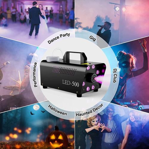 Fog Machine, Smoke Machine for Party, 500W With 13-Colors 8 LED Lights & Strobe Effect With Wireless Remote Control For Wedding Stage Halloween