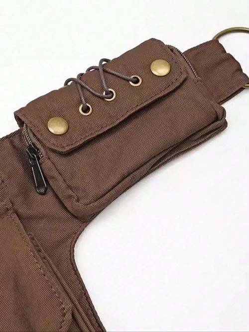 Women's Punk Style Rivet Embedded Fabric Leg Bag, Fashionable Outdoor Sports Running Bike Mountaineering Bag, Casual Versatile Zipper Leg Bag for Daily Used, Zipper Bum Bag