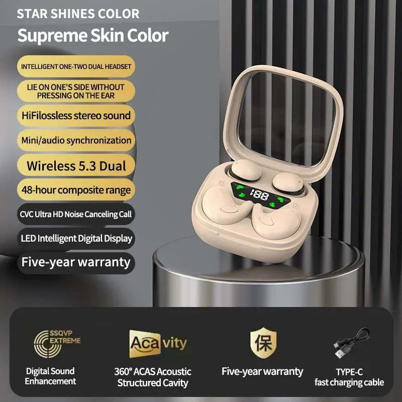 2-in-1 Dual Wireless Bluetooth Earbuds - Ultra-Small Mini Sleep Headphones, Extra-Long Battery Life, Universal for Men & Women, Comfortable In-Ear Earphones for Daily Use & Sleeping