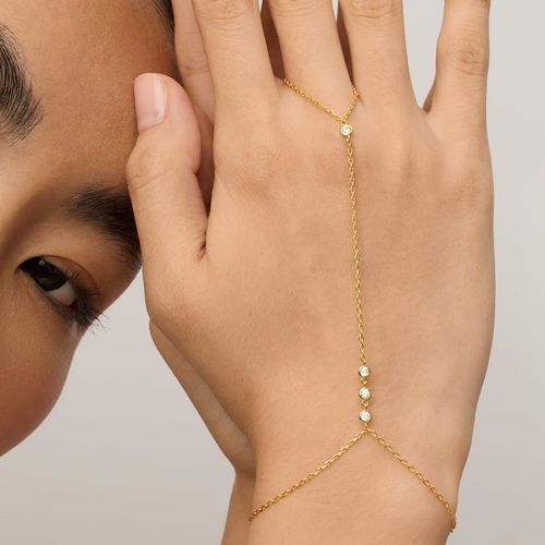 14K Gold Plated Hand Chains Bracelet for Women | Dainty Cubic Zirconia Bracelet and Ring Chain Body Jewelry