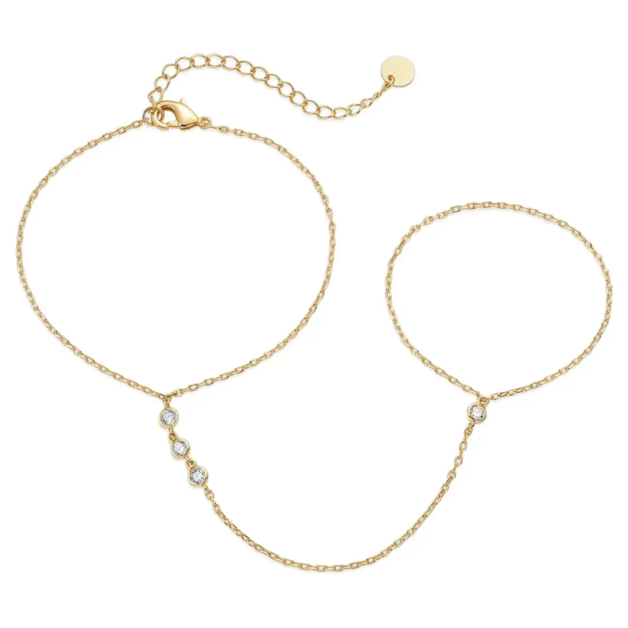 14K Gold Plated Hand Chains Bracelet for Women | Dainty Cubic Zirconia Bracelet and Ring Chain Body Jewelry