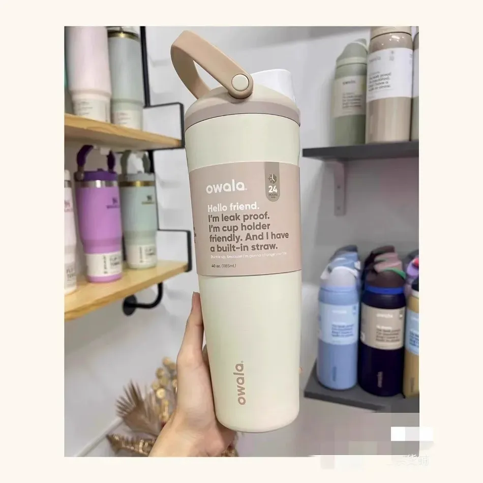 Owalaa 40oz Large Capacity Insulated Cup - 304 Stainless Steel Double-Walled Tumbler with Dual-Drinking Spout & Straw, Portable Handheld Travel Mug for Car & Fruit