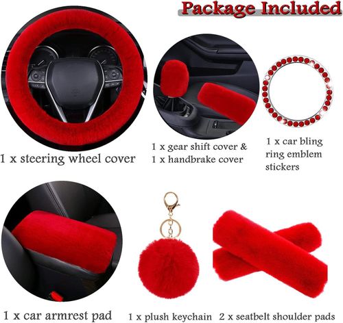 Solid Color Car Steering Wheel Cover (9 Counts set), Soft Plush Steering Wheel Protector, Solid Color Car Steering Wheel Cover for Women & Girls, Interior