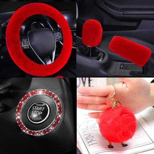 Solid Color Car Steering Wheel Cover (9 Counts set), Soft Plush Steering Wheel Protector, Solid Color Car Steering Wheel Cover for Women & Girls, Interior
