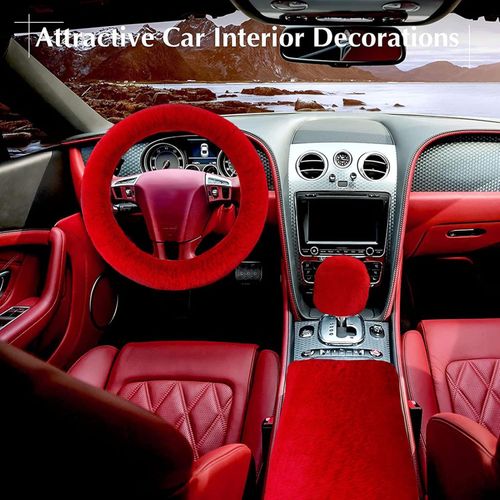 Solid Color Car Steering Wheel Cover (9 Counts set), Soft Plush Steering Wheel Protector, Solid Color Car Steering Wheel Cover for Women & Girls, Interior