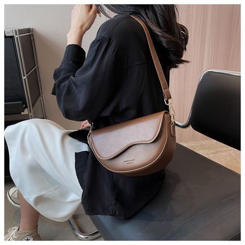Women's Fashionable Saddle Bag, Casual Versatile Crossbody Bag with Wide Shoulder Strap, Trendy All-match Commuter Bag for Daily Used Sold by CharmBag