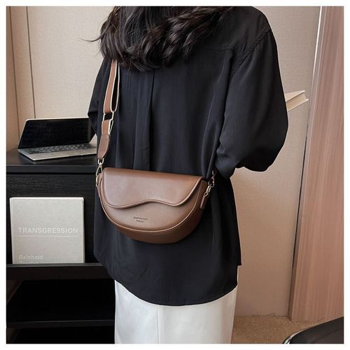 Women's Fashionable Saddle Bag, Casual Versatile Crossbody Bag with Wide Shoulder Strap, Trendy All-match Commuter Bag for Daily Used Sold by CharmBag