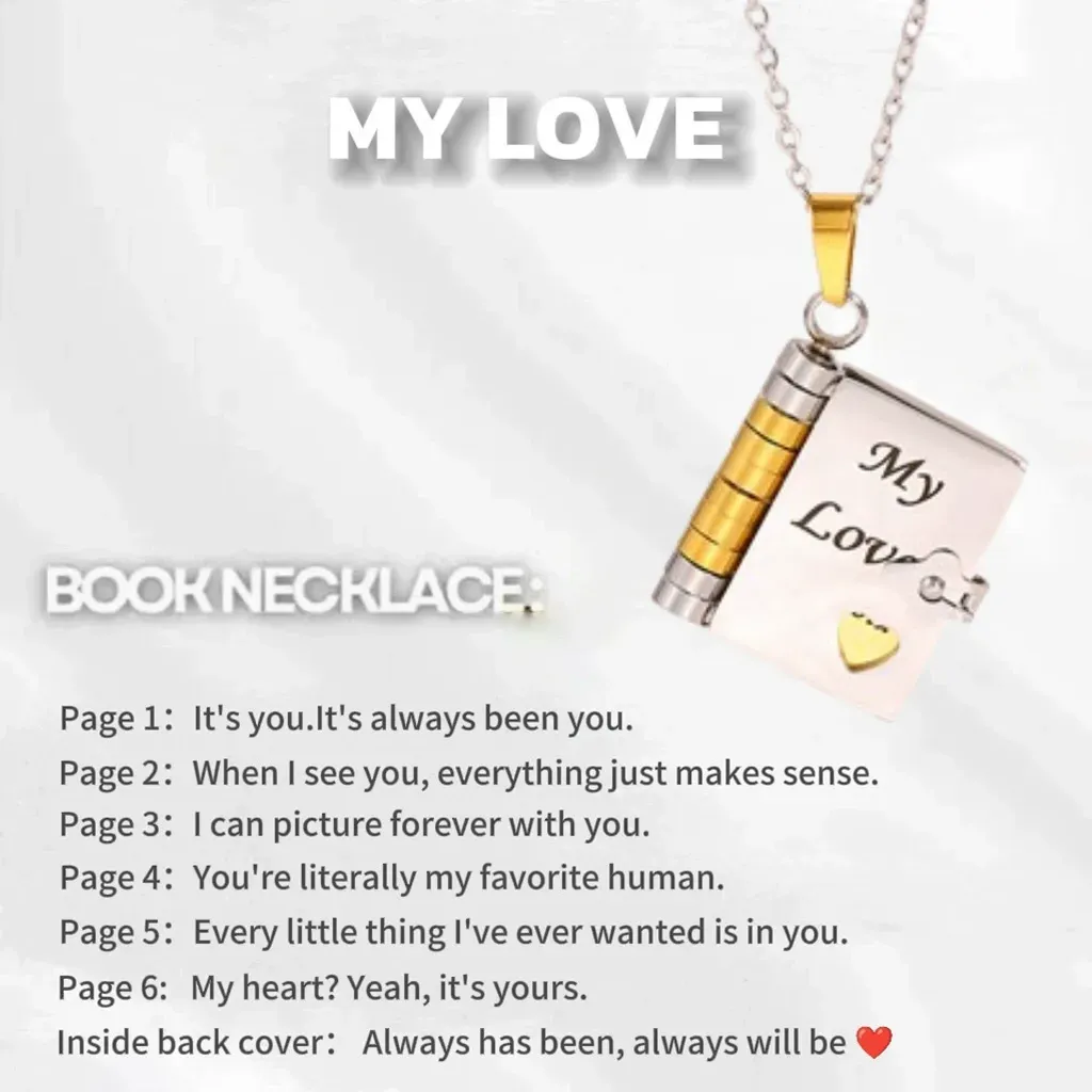 My Love Book Necklace Valentines Day, Birthday Day, Memorial Day Gifts Jewelry Love