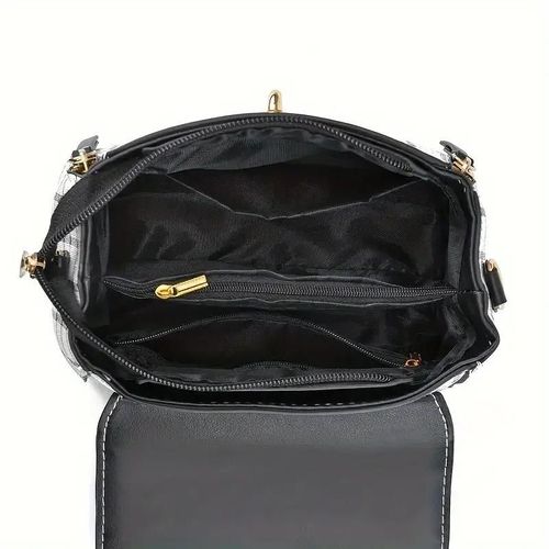 Plaid Pattern Handbag, Women's Buckle Decor Flap Purse, Fashion PU Leather Crossbody Bag Gift Elegant Accessory Style