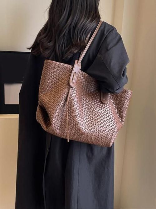 Women's Solid Color Braid Design Tote Bag, 25 fall&winter Fashionable Large Capacity Shoulder Bag for Daily Life, Casual Trendy Versatile High-quality Daily Commuting Bag
