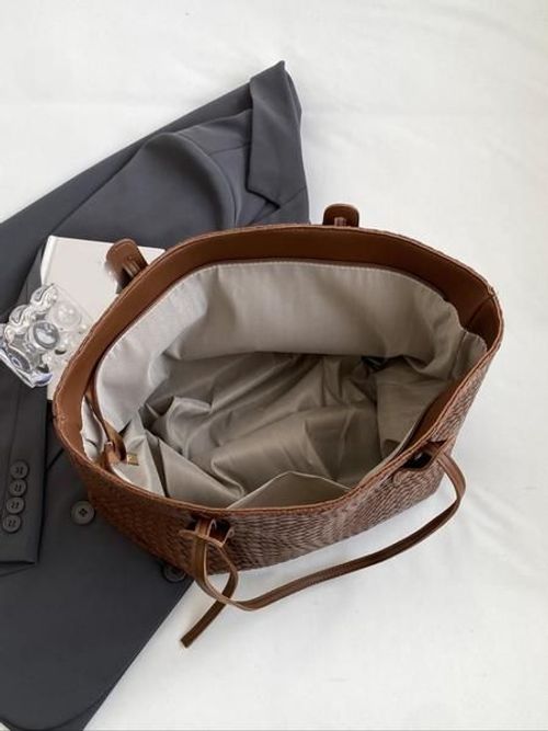 Women's Solid Color Braid Design Tote Bag, 25 fall&winter Fashionable Large Capacity Shoulder Bag for Daily Life, Casual Trendy Versatile High-quality Daily Commuting Bag