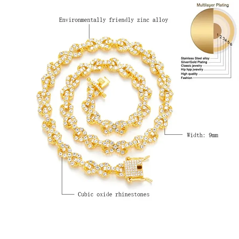 Infinity Symbol Design Necklace, Rhinestone Decor Cuban Chain Necklace, Hip Hop Jewelry for Party, Daily Clothing Decor, Trendy All-match & Exquisite Jewelry for Gift