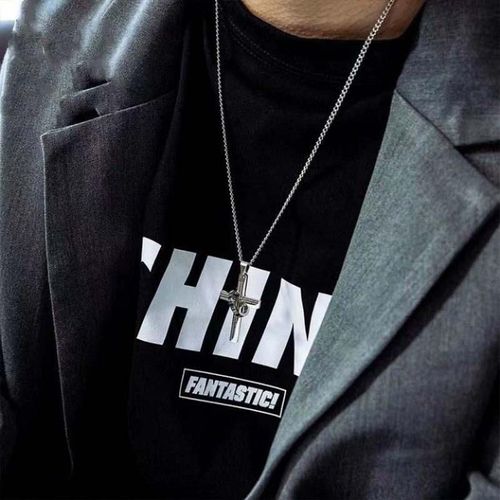 Black and white scripture ring cross necklace versatile titanium steel personality pendant accessories gift versatile fashion personality creative design Men's Stainless