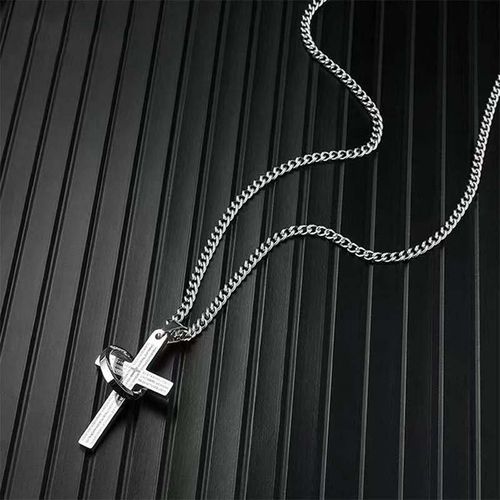 Black and white scripture ring cross necklace versatile titanium steel personality pendant accessories gift versatile fashion personality creative design Men's Stainless