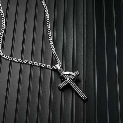 Black and white scripture ring cross necklace versatile titanium steel personality pendant accessories gift versatile fashion personality creative design Men's Stainless