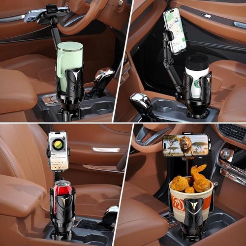 Car Cup & Phone Holder Adjustable Compatible with Most Bottles & Smartphones 360 Degree Rotation Car Accessories
