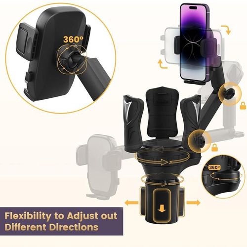 Car Cup & Phone Holder Adjustable Compatible with Most Bottles & Smartphones 360 Degree Rotation Car Accessories