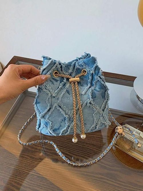 Women's Elegant Faux Pearl Decorated Crossbody Bag, Exquisite Trendy Metal Drawstring Crossbody Bag, Fashionable Bag for Daily Use