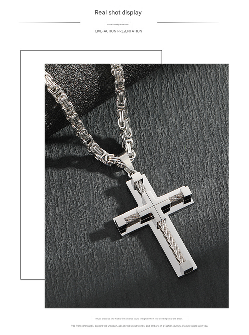 Stainless Steel Large Cross Chain Byzantine Necklace for Men 24 Inch Adjustable Length Daily Jewelry Gifts Silver Cross Pendant