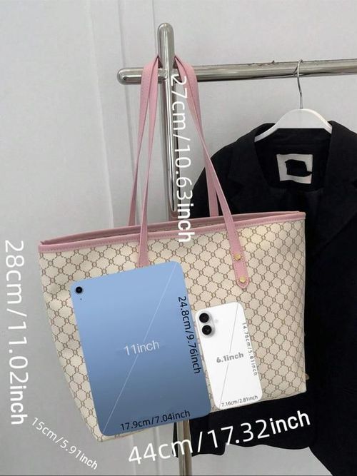 Women's Elegant Geometric Pattern Stylish Tote Bag, Fashionable Large Capacity Shoulder Bag for Women, Casual Trendy Versatile High-quality Daily Commuting Bag