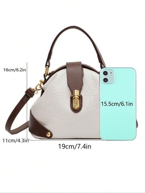 Women's Elegant Colorblock Handbag, Fashionable PU Leather Crossbody Bag, Casual Trendy Versatile High-end Commuting Bag