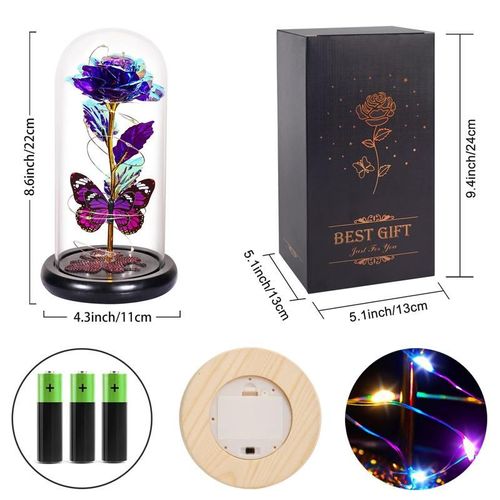 Eternal Rose Flower Led Light Up Rose in Glass Dome with Butterfly for Mom Girlfriend Boyfriend Daughter Women Teen Girl