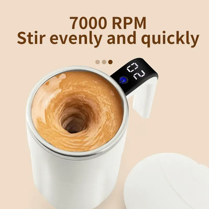 Electric Self-stirring Coffee Mug - Magnetic Stirring Cup, Rechargeable Automatic Mixing Cup with LCD Thermometer, for Milk & Cocoa, Ideal for Office & Kitchen & Travel