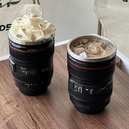 Stainless Steel Insulated Coffee Mug, 1 Count Leak-proof Camera Lens Design Cup with Lid, Portable Mug for Photographer Lovers Gift