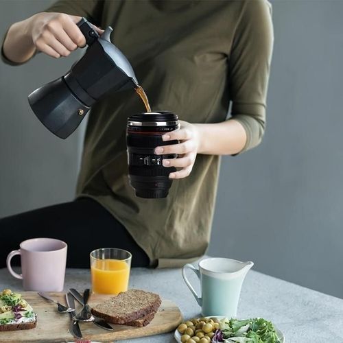 Stainless Steel Insulated Coffee Mug, 1 Count Leak-proof Camera Lens Design Cup with Lid, Portable Mug for Photographer Lovers Gift