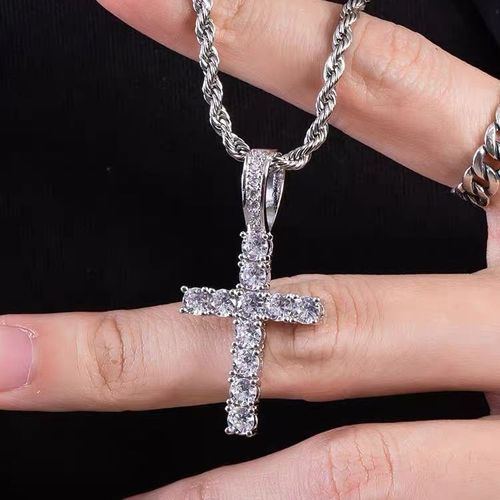 Rhinestone Cross Twist Chain Pendant Necklace for Men & Women, 1 Piece Hip Hop Jewelry for Party, Daily Clothing Decor, Trendy All-match Jewelry for Birthday Gift