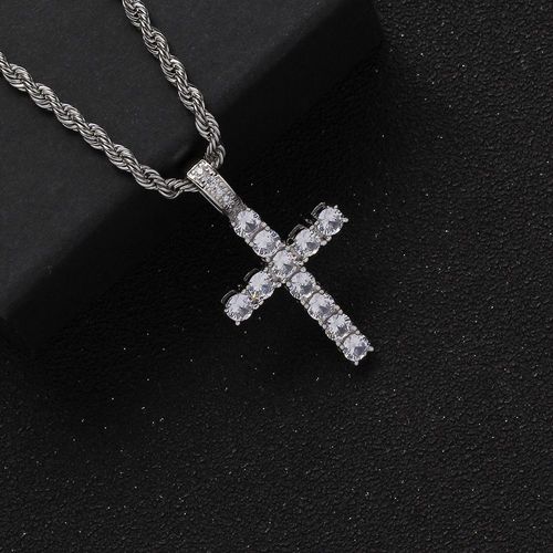 Rhinestone Cross Twist Chain Pendant Necklace for Men & Women, 1 Piece Hip Hop Jewelry for Party, Daily Clothing Decor, Trendy All-match Jewelry for Birthday Gift