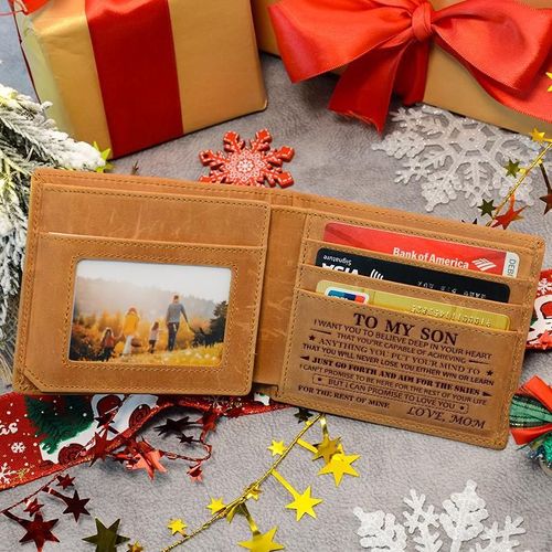 Gifts for Son - Premium Leather Card Wallet for Son - Men's Wallet - Birthday Gift for Son, Christmas Gift, Thanksgiving Gifts, Holiday Gift