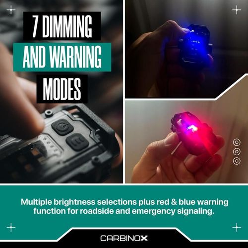 Mini Keychain Flashlight - 300 Lumens High Brightness, LED COB Dual Light Sources, 7 Modes Red Blue Warning, USB C Fast Charging Rechargeable