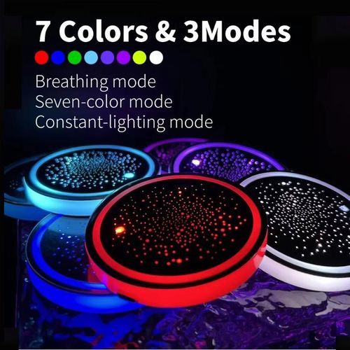 2PCS LED Cup Holder Lights for Car, Rechargeable 7 Color-Changing Light Up Cup Holder Insert Coasters, Car Accessories for Teens Vehicle