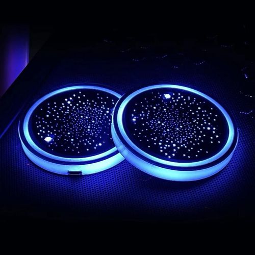 2PCS LED Cup Holder Lights for Car, Rechargeable 7 Color-Changing Light Up Cup Holder Insert Coasters, Car Accessories for Teens Vehicle