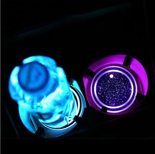 2PCS LED Cup Holder Lights for Car, Rechargeable 7 Color-Changing Light Up Cup Holder Insert Coasters, Car Accessories for Teens Vehicle