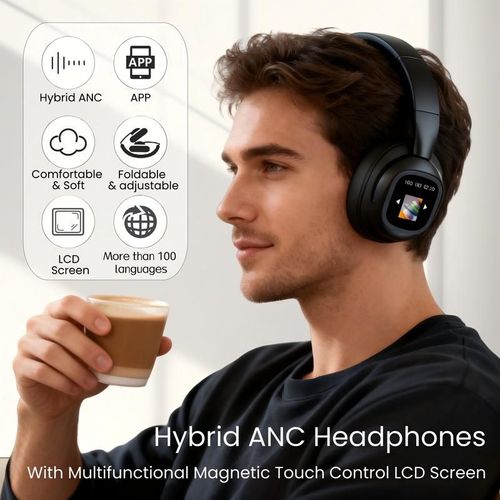 Bluetooth 6.0 LCD Touchscreen Wireless Noise-Canceling Headphones with DIY Wallpapers & Multiple Sound Effects – Great Gift Idea for Men and Women