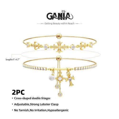 Double Layered Bracelets for Women - Snowflake Cross Charms Adjustable Sparkle Bracelet Set, Hypoallergenic Meaningful Christian Symbol, Ideal Gift for Mother's Day Valentine Wedding Birthday